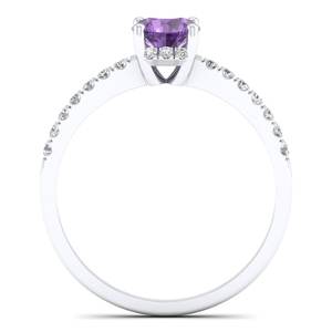 แหวนเงินแท้ 925 สีม่วงลาเวนเดอร์ประกายระยิบระยับ ประดับด้วยพลอยอเมทิสต์ธรรมชาติประจำเดือนกุมภาพันธ์ และเพชรโมอิสซาไนต์เกรด VVS พร้อมใบรับรอง GRA - Product Image 4