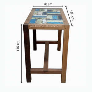 Mesa de Bar de Madera de Barco Reciclada, Diseño de Mosaico, Color Original, Ecológica, Sostenible, Rústica, Mueble de Bar Alto - Product Image 1