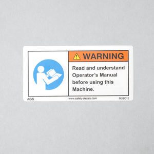 Advertencia: Leer el Manual del Operador al Usar Esta Máquina, Etiqueta Adhesiva de Seguridad M26, Equipo Industrial, Resistente al Agua y a los Arañazos - Product Image 3