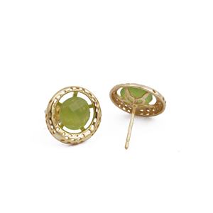 Pendientes de Botón de Latón Chapado en Oro con Diseño Floral, con Calcedonia Verde Engastada en Bisel, Modernos, Elegantes y a la Moda para Mujer - Product Image 4