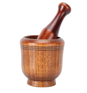 Wood Mortar & Pestle with Brass Handle Eco-Friendly Kitchen Tool for Easy <b>Grinding</b> Spices & Herbs Dishwasher Safe - Product Image 1