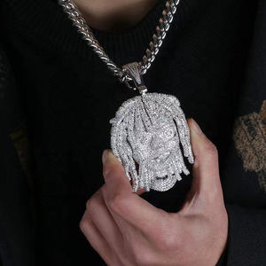 Collar de Hip Hop Plateado con Colgante de Cara de Dibujos Animados Iced Out, Joyería de Declaración con Colgante de Personaje Bling - Product Image 6