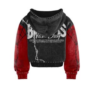 Conjunto Deportivo con Capucha para Hombre SPLENDID APPAREL, Estampado de Telaraña Roja y Negra, Poliéster, Estilo Urbano, Ropa de Verano, Manga Larga, Pantalones Cortos - Product Image 3