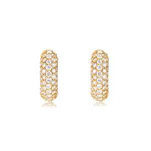 Diamond Pave <b>Huggie</b> Hoops Lab Grown 14K 18K <b>Solid</b> <b>Gold</b> 5 Row Dome Bubble IGI Certified Bridesmaid Earrings Women Everyday Wear - Product Image 5