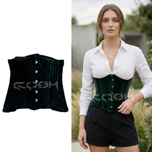 Compre Nuestro Corsé Renacentista de Terciopelo Verde con Varillas de Acero y Torso Corto - Product Image 5