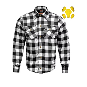Chaqueta de Franela Protectora Blanca y Negra para Motocicleta y Camisa de Montar con Armadura de Nivel 2 y Camisa de Franela Resistente a la Abrasión para Hombre - Product Image 6