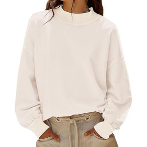 เสื้อสเวตเชิ้ตคอกลมผู้หญิง ผ้าฝ้ายถัก 100% สีพื้น แขนสามส่วน ทรงหลวม สวมใส่สบายๆ สำหรับฤดูใบไม้ร่วง - Product Image 2