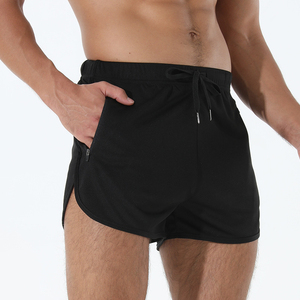 Shorts de sport jaunes pour hommes à taille haute élastique avec poches, extensibles, respirants, séchage rapide, en polyester/coton tricoté, pour l'été - Product Image 5