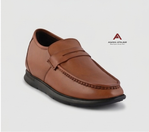 Mocassins pour hommes en cuir véritable marron, à talon compensé dissimulé, bout rond, à enfiler, avec semelle intermédiaire EVA amortie et semelle extérieure en caoutchouc, pour une confort toute la journée - Product Image 4