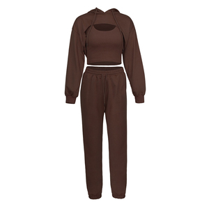 Ensemble de survêtement gris à capuche pour femme, manches longues, couleur unie, décontracté, respirant, coupe ample, pantalon long avec poches latérales, idéal pour l'automne - Product Image 4