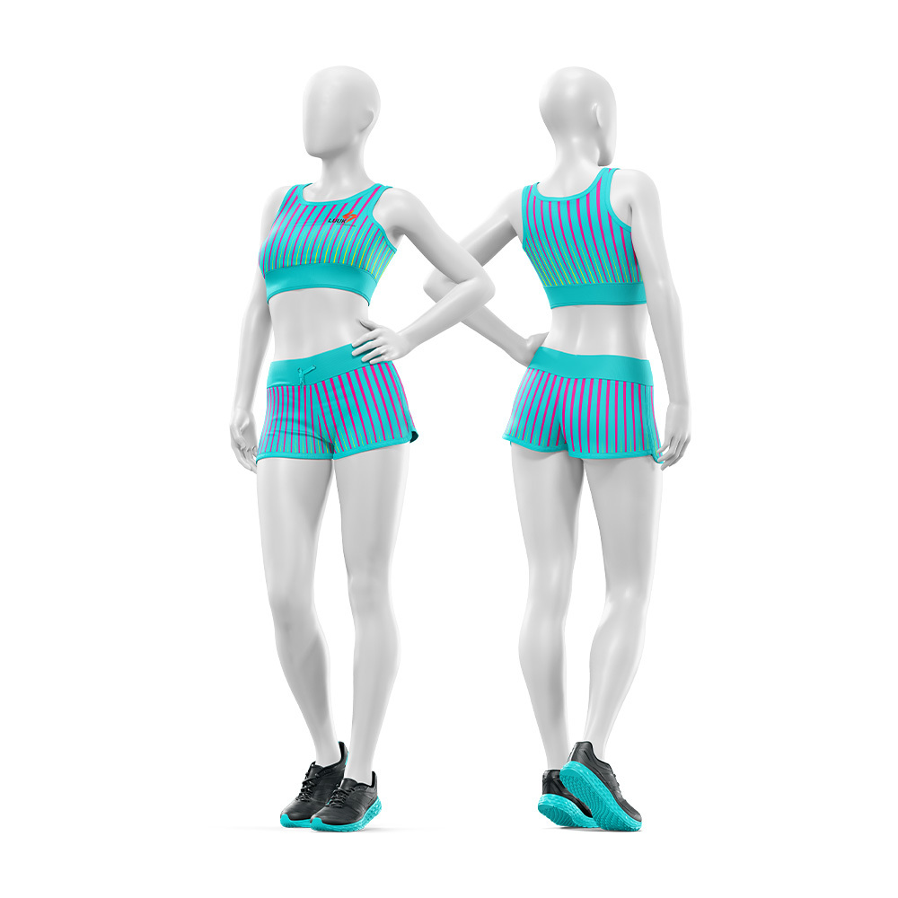 Custom Lightweight Mid Waisted Four Way Stretch Elastic Belt 2 Piece Yoga Sports Bra Shorts Set Scoop Neck High Quality Set
