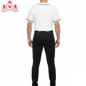Men's White Baseball Jersey With <b>Black</b> Trim And <b>Black</b> <b>Pants</b> Uniform Set Breathable Polyester Material For Adults - Product Image 2