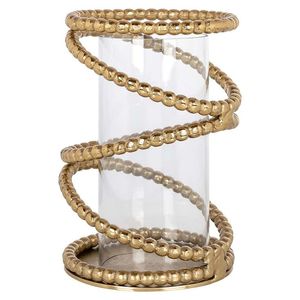 Elegant Gold Lantern with <b>Leaf</b> Details Glass Cylinder Candle Holder for Indoor and Outdoor Decor Modern Home <b>Lighting</b> Accent - Product Image 6