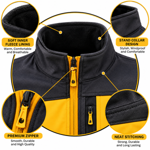 Chaqueta deportiva amarilla con bloques de color y cremallera para hombre, cuello alto, ligera, informal, para atletismo y uso diario. - Product Image 3