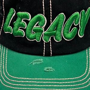 Black and Green Distressed Baseball <b>Cap</b> with Green Embroidered Letter Design Adjustable <b>Vintage</b> Cotton Casual Outdoor Unisex Hat - Product Image 3