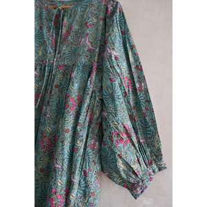 Floral Hand Block Print Cotton <b>Maxi</b> <b>Summer</b> <b>Dress</b> Natural Waist Washable Boho Casual Wear for Women - Product Image 3