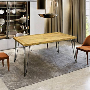 Juego de Mesa de Comedor Rectangular Simple y Ajustable, Hecho a Mano con Madera Sólida y Patas de Metal Modernas, Diseño Ecológico y Duradero - Product Image 1