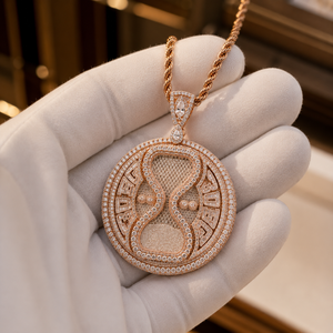 Rose <b>Gold</b> Plated Moissanite Hiphop <b>Pendant</b> Round Shape Diamond Ice Out Charm Necklace Unisex Party Jewelry - Product Image 1