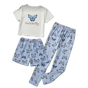 Ensemble de salon 3 pièces grande taille à imprimé personnalisé pour femmes-Automne XL haut à manches courtes pantalon short tissé printemps Offre Spéciale vêtements de nuit d'été - Product Image 5