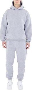 Unisex Grauer Baumwoll-Trainingsanzug Kapuzenpullover Lange Hose Einfarbig Lässige Herbstkleidung Atmungsaktiv Normale Passform - Product Image 1
