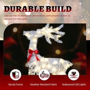 Set di 3 Renne Natalizie Luminose in Tinsel Resistenti alle Intemperie per Decorazioni Esterne e Domestiche - Product Image 2