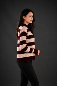 Pull à col roulé rayé imprimé vintage pour femme, manches longues, tricot épais, pull décontracté pour l'hiver, laine/viscose - Product Image 2