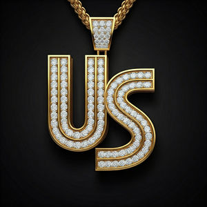 Pendentif Lettre US Plaqué Or 18K Micro Sertissage Diamant Bijoux Hip Hop Homme Cadeau - Product Image 2