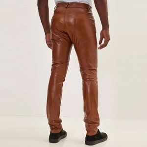 Pantalones de Cuero para Hombre de Alta Calidad, Casuales, de Invierno, Largos, Rectos, con Diseño Único y Cintura Media - Product Image 3
