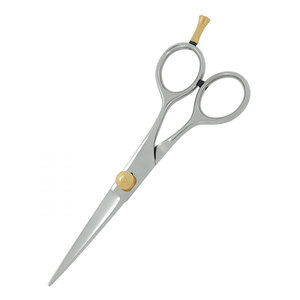 Tijeras de Peluquería Profesionales al por Mayor con Logotipo Personalizado, de Acero Inoxidable, Color Plateado, con Tornillo de Ajuste Dorado - Product Image 4