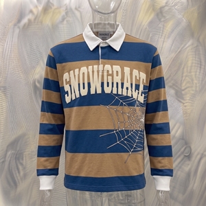 Chemise de rugby rayée Snowgrace à manches longues, col rabattu, coupe classique, adulte, toutes saisons, logo imprimé à l'écran - Product Image 3