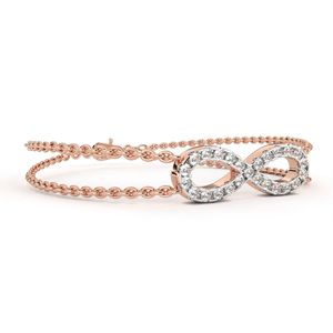 Pulsera de eslabones de lujo unisex chapada en oro rosa con moissanita de corte redondo brillante y engaste de garra, estilo hip-hop e infinito - Product Image 3