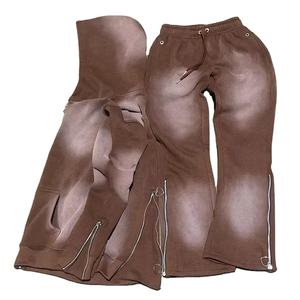Nueva llegada personalizado lavado Sun Faded Zip up chándales sudaderas con capucha hombres acampanados Zip pantalones holgados diseño Unisex Material de alta calidad - Product Image 3
