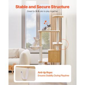 Grande Torre per Gatti in Legno da 68,9 Pollici, Arredamento Multi-Livello per Gatti, Soggiorni Accoglienti, Tiragraffi in Sisal, Centro Attività per Gatti - Product Image 6