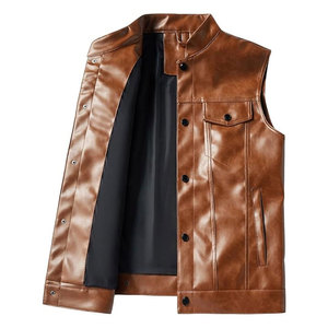 Vêtement en cuir cognac pour homme, poche à rabat solide, bouton pression, tenue tactique, best-seller, doux, durable, vêtements de club pour motards - Product Image 2