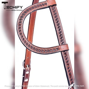 Cabecera de caballo de una oreja con cuentas de cuero de vaca de calidad superior, duradera, elegante y cómoda para montar - Product Image 2