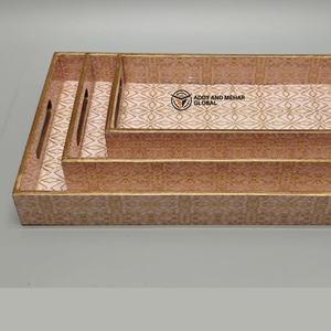 Pink Geometric Enamel Serving Tray Set of 3 – Modern Luxury Food-Safe MDF & <b>Paper</b> Nesting Trays for <b>Kitchen</b> Dining & Home Decor - Product Image 3