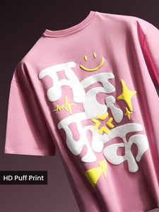 เสื้อยืดโอเวอร์ไซส์ผู้ชายสุดเทรนดี้ ลายโลโก้พิมพ์นูน ดีไซน์พัฟพริ้นท์ ผ้าคอตตอนผสมเนื้อหนา สไตล์สตรีทแวร์แนวอเมริกัน - Product Image 2