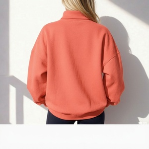 Womens Coral Oversized <b>Mock</b> <b>Neck</b> Sweatshirt Navy Trackstar Embroidery Heavyweight Fleece <b>Top</b> - Product Image 4