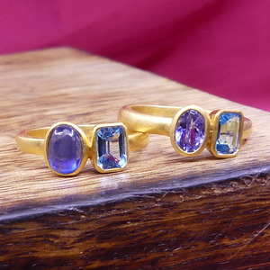 Wedding Wear 925 Sterling Silver Gold Plated Jewelry Blue Topaz Gemstone Women Wear Classic <b>Couple</b> <b>Ring</b> - Product Image 6