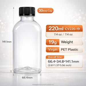 ผู้ผลิต OEM แบบกำหนดเอง ขวดเครื่องดื่มกาแฟ PET ขนาด 220 มล. รุ่น CV220-19 ดีไซน์ทรงเหลี่ยม ฝาขนาด 30 มม. สำหรับบรรจุภัณฑ์น้ำผลไม้ เครื่องสำอาง และอื่นๆ - Product Image 1