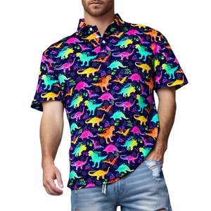 Chemise de golf à manches courtes pour homme, imprimé dinosaure coloré, décontractée, respirante, coupe régulière, jersey polyester/coton 180g - Product Image 4