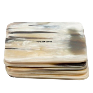 Sous-verres en corne pour table, pour la maison, les hôtels, les mariages, les fêtes, ensembles de 4 sous-verres en pierre de corne de forme carrée, couleur blanche - Product Image 1