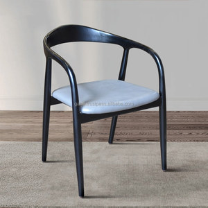 เก้าอี้รับประทานอาหารไม้สักแข็งพร้อมที่นั่งหนังสีดำดีไซน์เหล็กโบราณมีไฟสำหรับโรงแรมสำนักงานสวนห้องโถง - Product Image 5