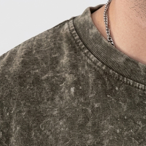 Camiseta de Algodón Lavado para Hombre, Manga Corta, Cuello Redondo, Color Sólido, Corte Regular Informal, Diseño Liso de Punto Jersey - Product Image 6