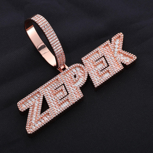 Collier Pendentif Lettre Initiale en Moissanite Or Rose Luxe, Bijou Hip Hop Sertie de Baguettes, Cadeau Idéal pour un Style Quotidien Éclatant - Product Image 4