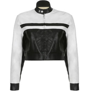 New Arrival Autumn Streetwear Contrast Outerwear Woman Race Car Motorcycle Cropped Biker Leather <b>Jackets</b> for Women OEM - Product Image 1