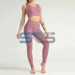 Nouvel ensemble de yoga pour femmes en coton uni, legging taille haute et brassière de sport, deux pièces, vêtements de fitness, vêtements de sport pour la gym, vente en gros - Product Image 5