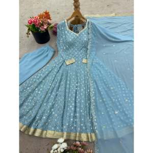 Vestido de fiesta de trabajo de secuencia bordada con parte inferior y ropa regional Dupatta - Product Image 2