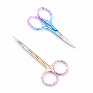 Ciseaux à cuticules à manche irisé en acier inoxydable personnalisés avec des lames fines et droites pour le soin des ongles - Product Image 1
