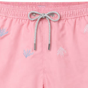 Short de bain mi-long pour homme rose à motif végétal brodé, séchage rapide, taille élastique, avec poche - Product Image 5